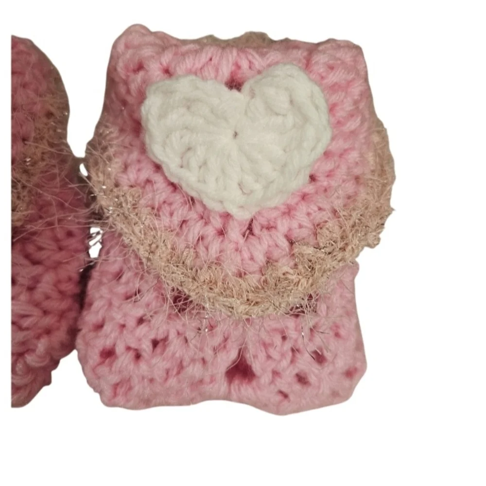 Hand Crochet Baby Booties Pink White Heart Valentine Granny Square Baby shoes 5